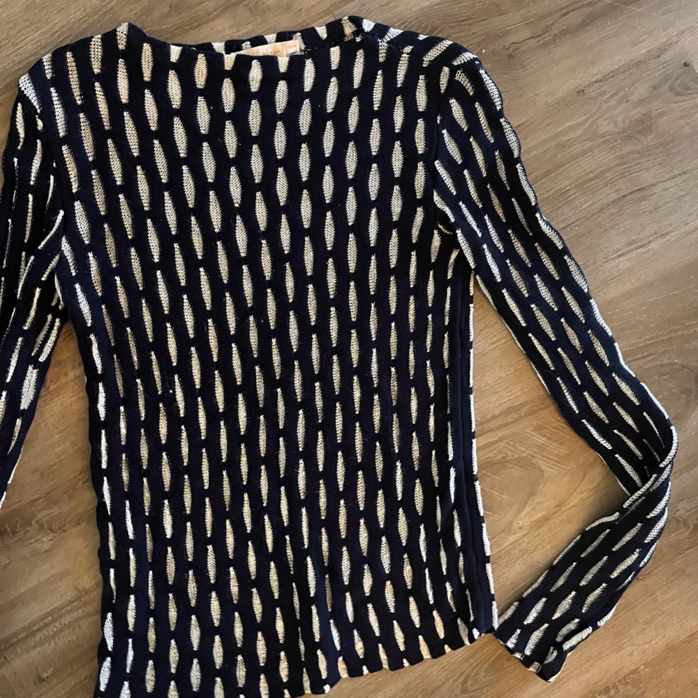 Tory Burch Navy and Cream Striped Knit Top